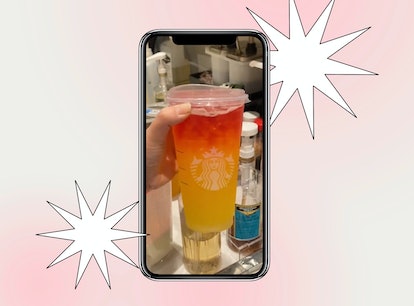 The Coachella Sunrise Starbucks drink is the pineapple refresher with passion tea on top. 