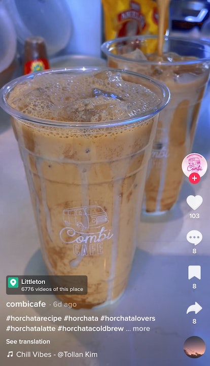 A TikToker shares cold brew recipes on TikTok like this horchata cold brew latte. 