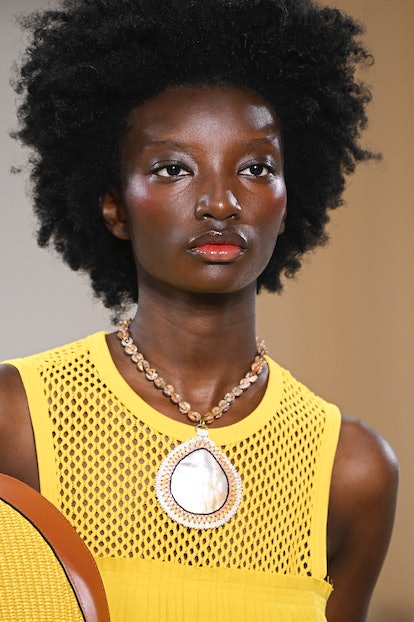 NYFW trends include popsicle mouth as seen on a model walks the runway during the Ulla Johnson Ready...